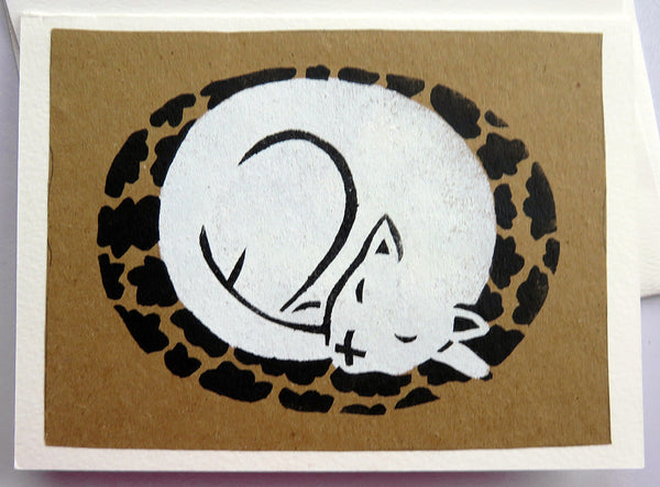 Handmade Card: White Cat Sleeping